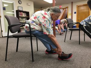 Nonagenarian Frankie Lechner has been attending the Lansing Community Library’s tai chi classes for a couple months. She enjoys coming to the class because she is able to get together and talk with the other participants. Photo By: Sydney O'Shaughnessy 